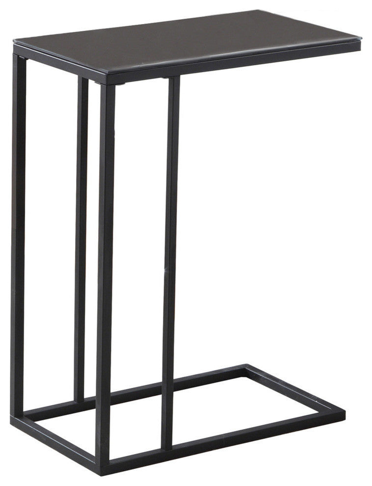 C-Shaped Accent Table, Top: Black Glass, Base: Black