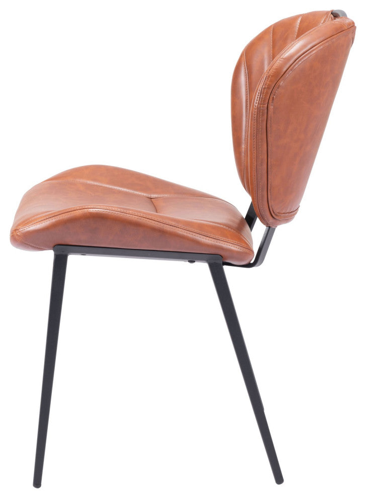 Dining Chair, Set of 2, Faux Vinyl Leather, Steel, Vintage Brown, Black, Cafe