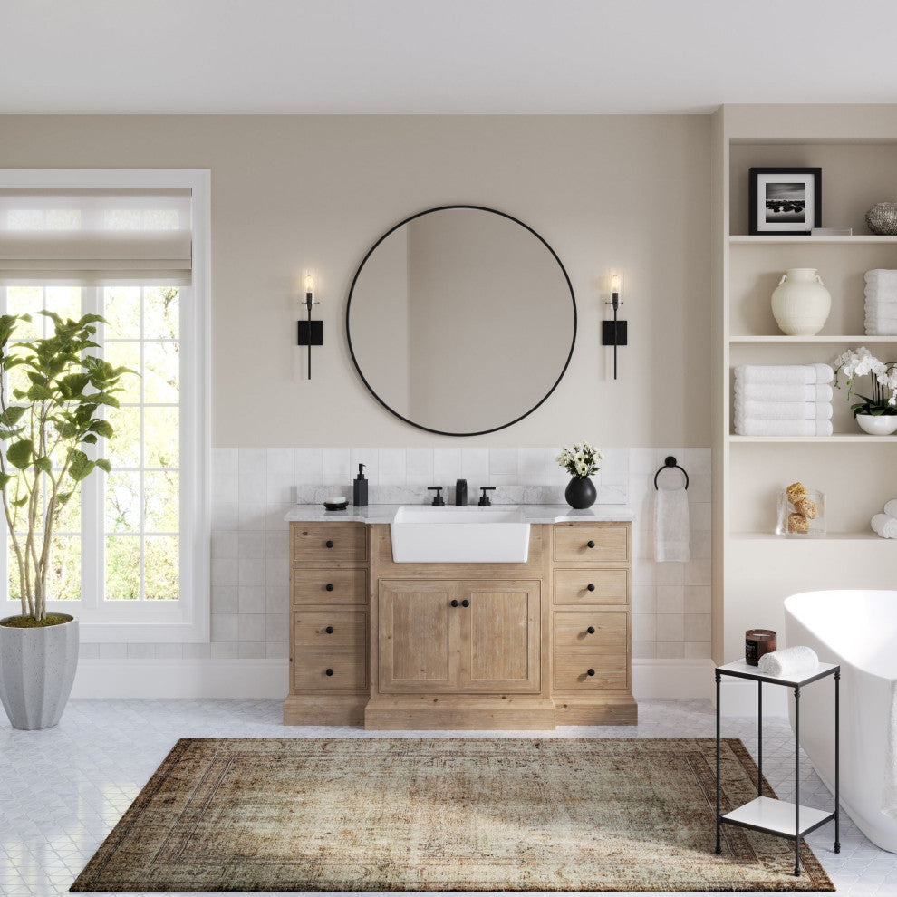 Fermo Bath Vanity, Weathered Fir, 60", Marble Top, Single Sink, Freestanding