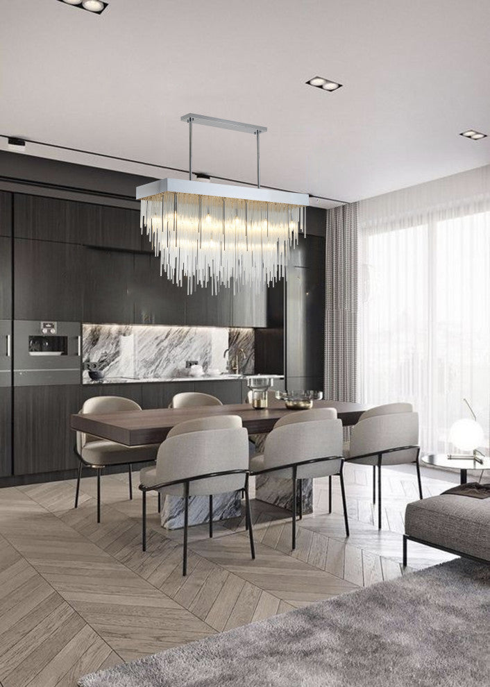 14-Light Chrome Rectangular Chandelier with Looped Glass