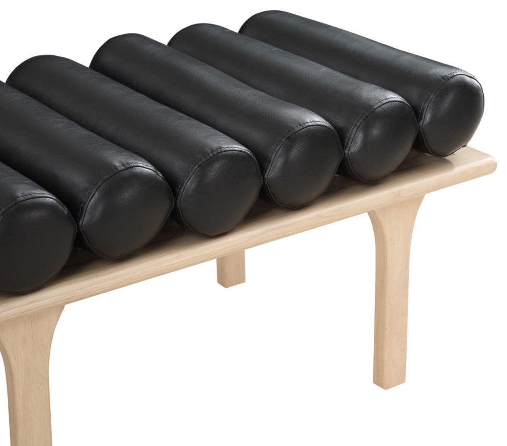Landon Faux Leather Bench, Black, Natural Oak Finish