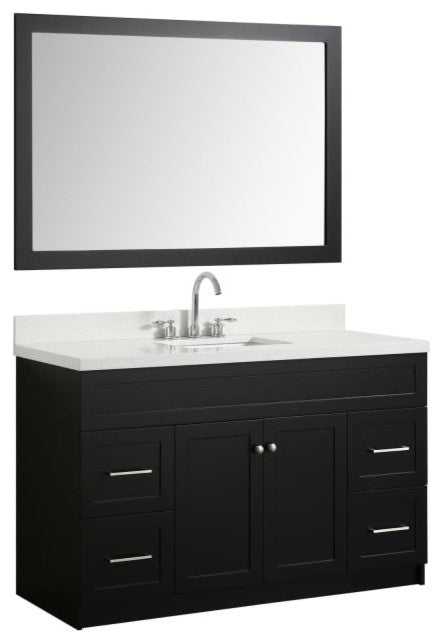 Ariel Hamlet 55" Single Sink Vanity Set With White Quartz Countertop, Black, Wit
