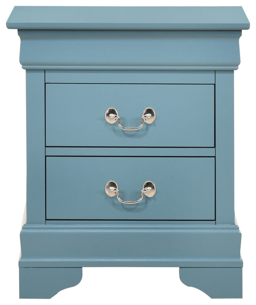 Louis Philippe 2-Drawer Nightstand (24 in. H X 21 in. W X 16 in. D), Teal