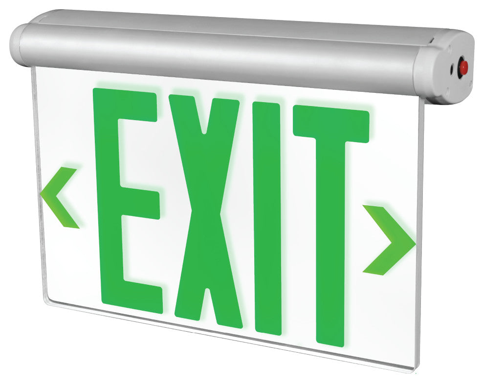 EXL220 Edge-Lit LED Emergency Exit Sign, Clear with Green Lettering