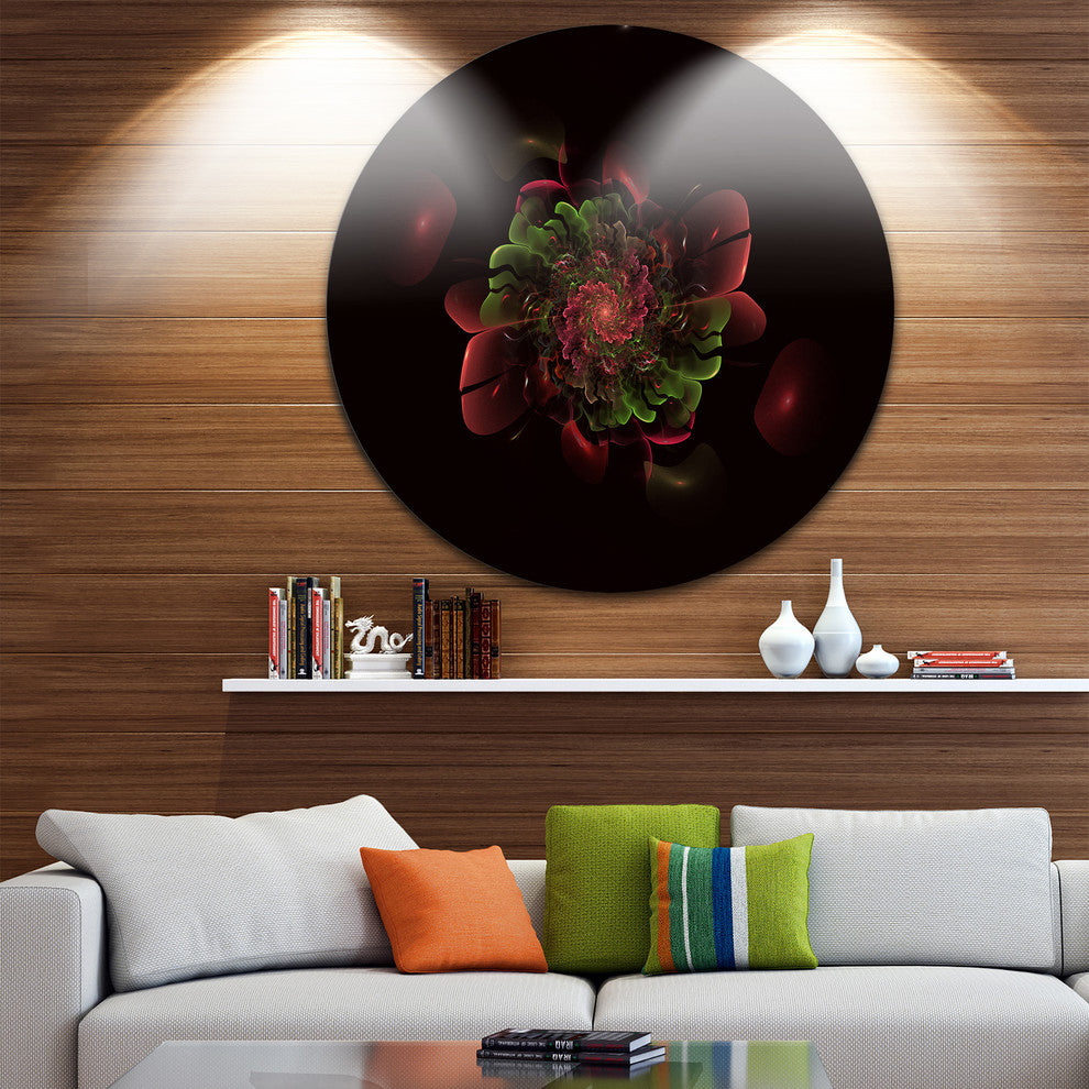Dark Purple Rounded Fractal Flower, Floral Disc Metal Wall Art, 36"