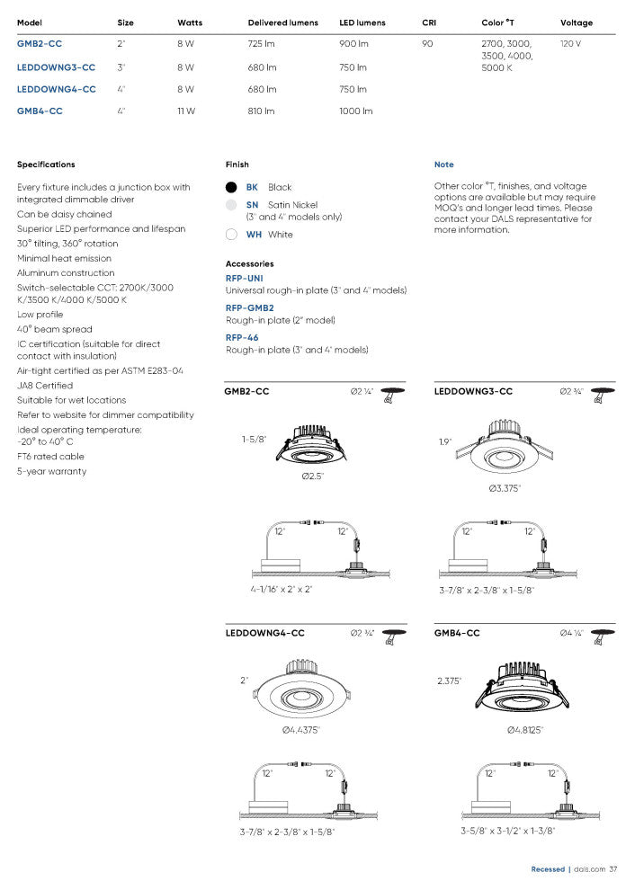 Scope 2" Round Recessed LED Gimbal Light 5CCT