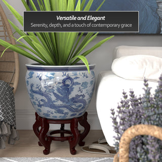 18" Dragon Blue and White Porcelain Fishbowl