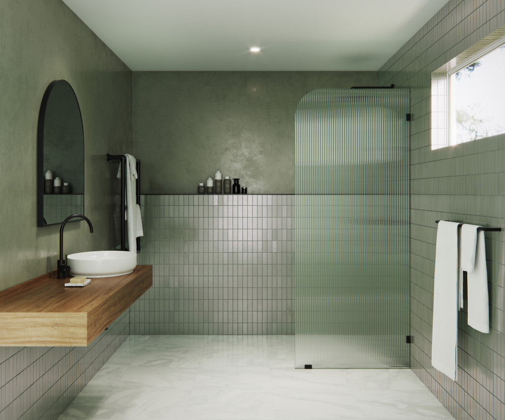 32"x78" Frameless Shower Door, Single Fixed Panel Fluted Radius, Oil Rubbed Bronze, 32" Right