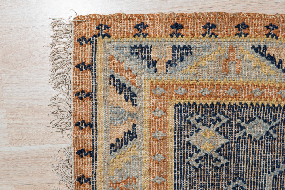 Blue Contemporary Classic High low Kilim Area Rug