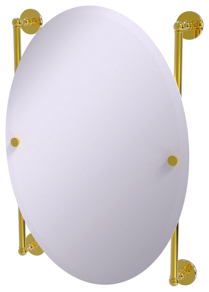 Prestige Skyline Oval Frameless Rail Mounted Mirror, Polished Brass