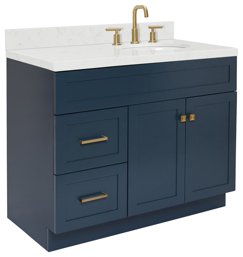 Ariel Hamlet 42" Single Right Oval Sink Bathroom Vanity, Carrara Quartz