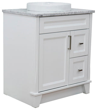 31" Single Sink Vanity, White Finish With White Carrara Marble With Round Sink