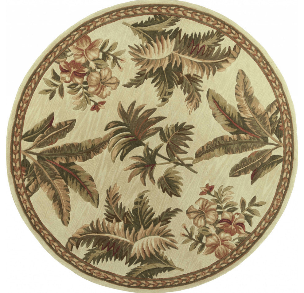 5' Round  Wool Ivory  Area Rug
