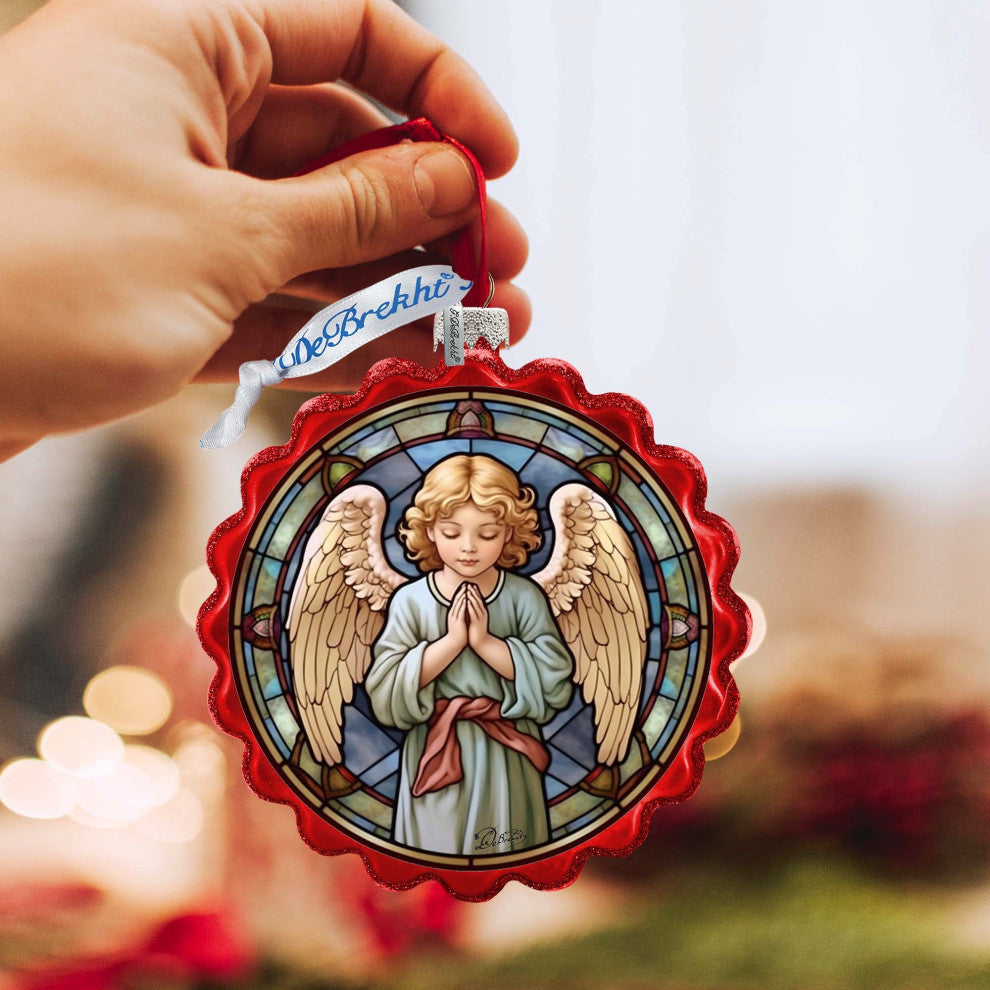 Little Angel Wreath Glass Ornament Nativity Holiday Decor