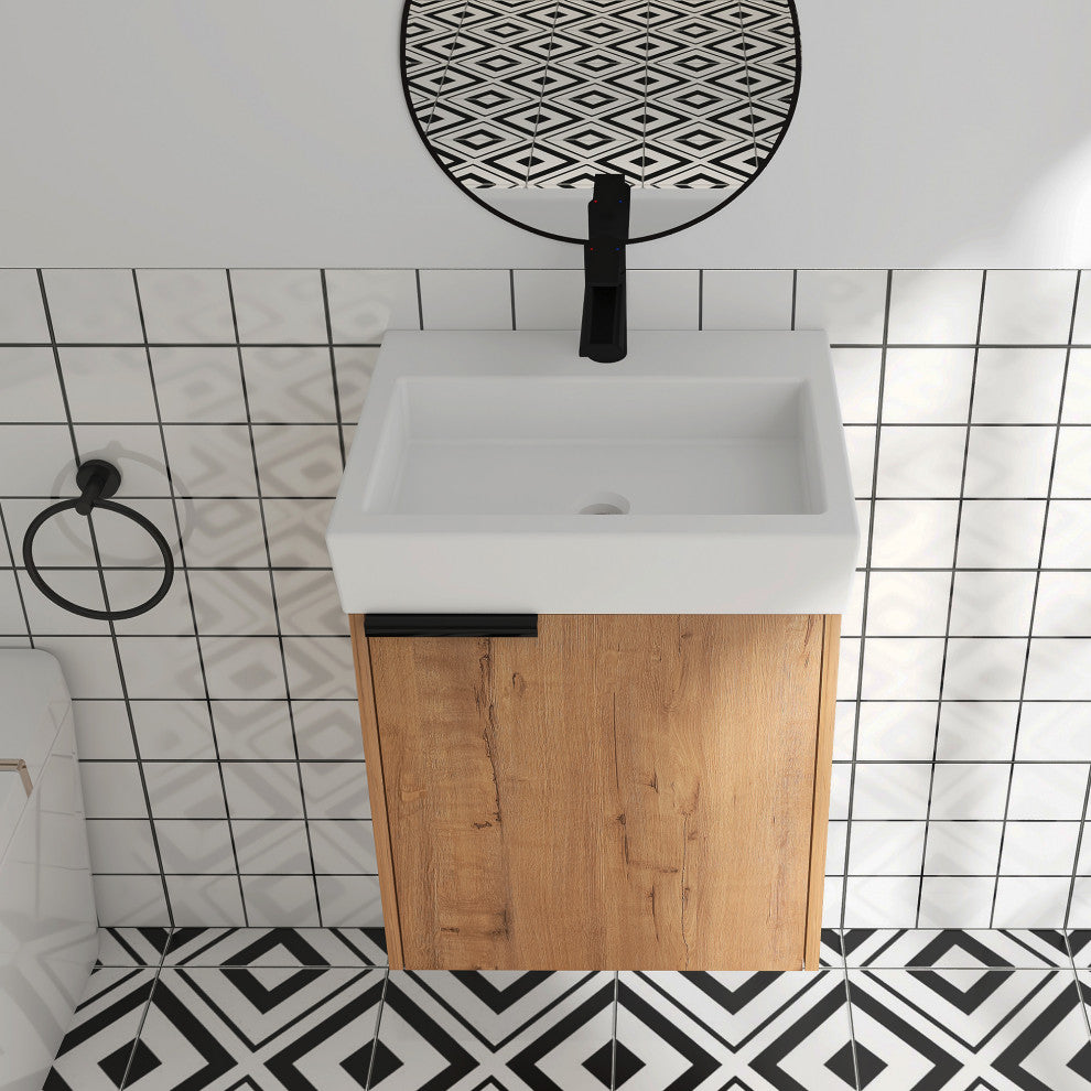 Wall-Mounted Bathroom Vanity With Ceramic Top and Basin