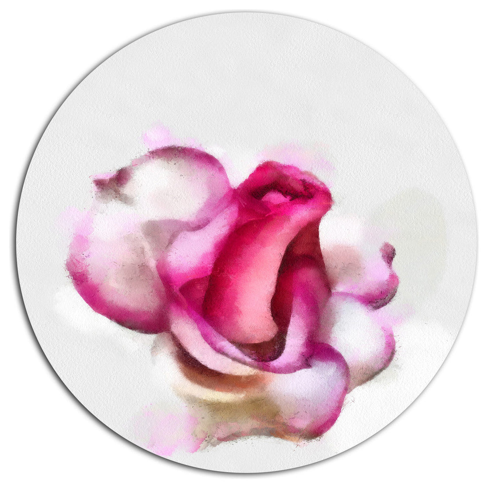 Pink Hand-Drawn Red Rose On White, Flower Round Metal Wall Art, 36"