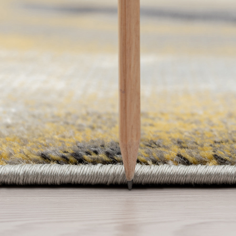 Murrow Contemporary Abstract Yellow/Cream Runner Rug, 2''3''''x7''3''''