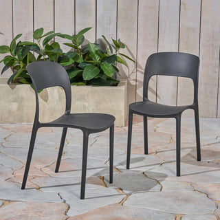 GDF Studio Dean Outdoor Plastic Chairs, Set of 2, Black
