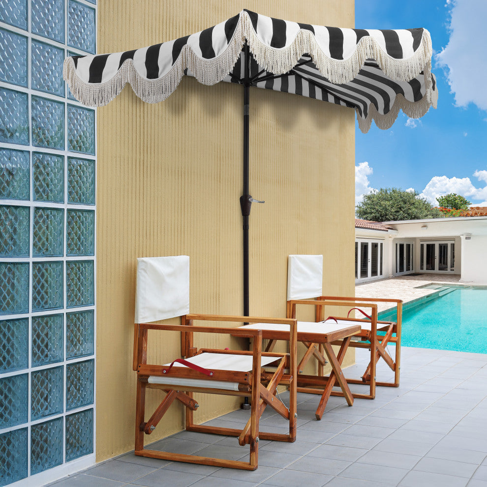 9ft Half Market Umbrella, Scalloped, Crank, Tilt, UV, Black, 108L x 56W x 97H