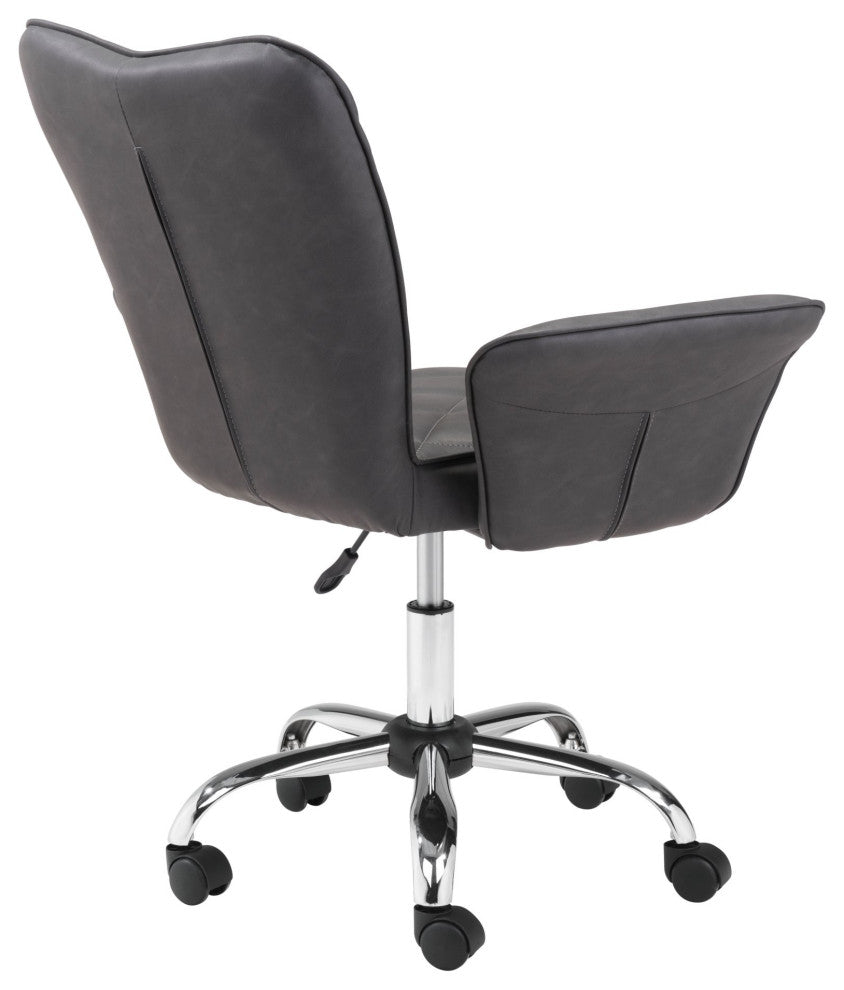 Computer Chair, Faux Vinyl Leather, Steel, Gray, Chrome, Business Office