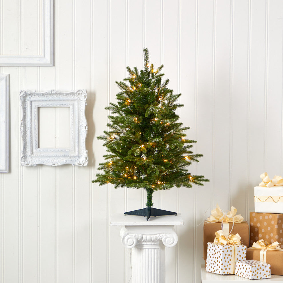 3' Snowed Grand Teton Fir Faux Xmas Tree W/50 Clear Lights & Bendable Branches