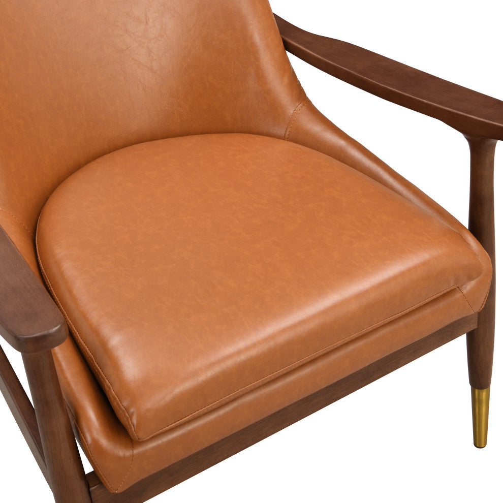 GDF Studio Mid-Century Modern Faux Leather Accent Chair, Solid Wood Frame, Brown, Single