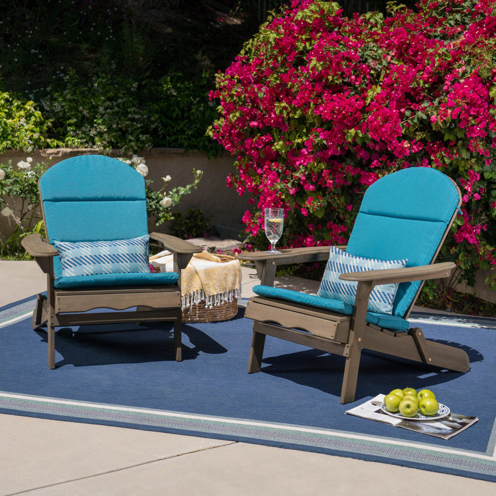 GDF Studio Amenda Outdoor Acacia Adirondack Chairs With Cushions, Set of 2, Gray/Dark Teal