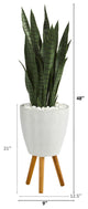 4' Sansevieria Artificial Plant, White Planter With Stand