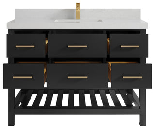 Parker 48" Single Sink Bath Vanity, Black 2" Carrara Quartz