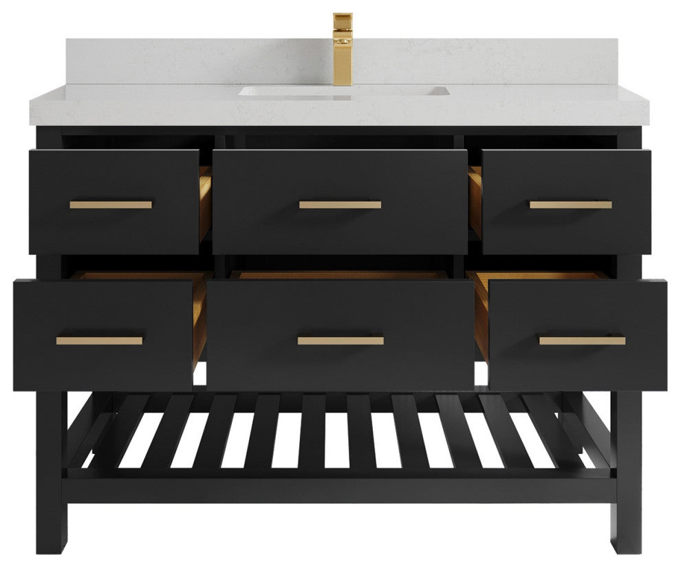 Parker 48" Single Sink Bath Vanity, Black 2" Carrara Quartz