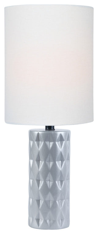 Delta Mini Table Lamp in Silver Ceramic with White Linen Shade E27 A 60W
