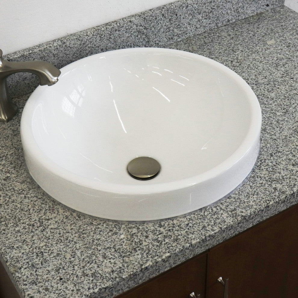 37" Single Vanity, Walnut Finish With Gray Granite