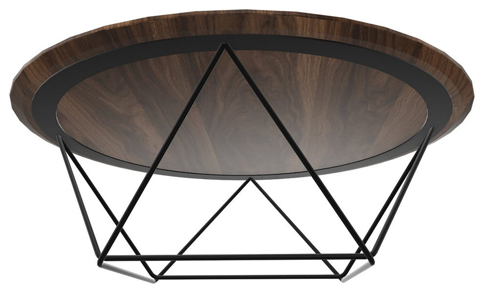 41" Mod Geo Brown and Black Wood and Iron Coffee Table