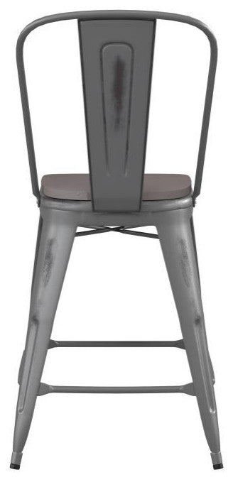 24'' High Indoor Clear Coated Counter Stool, Clear Coated/Gray
