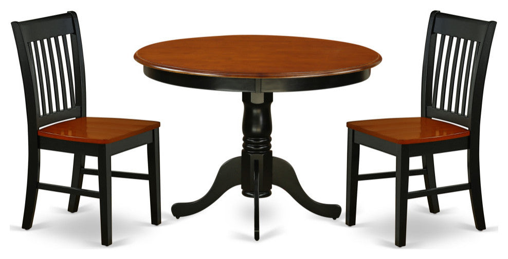 3Pc Round 42" Dining Table And Two Wood Seat Chairs