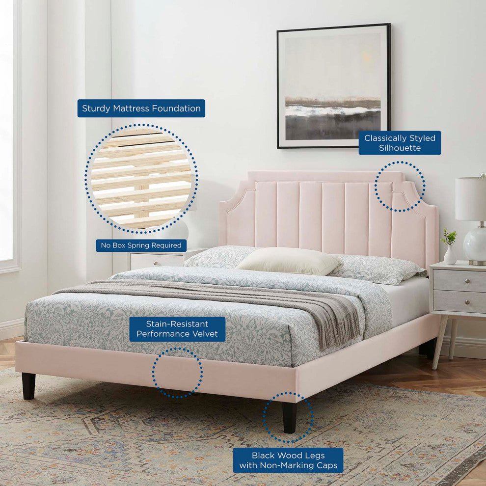 Platform Bed Frame, Twin Size, Velvet, Pink, Modern Contemporary, Bedroom Master