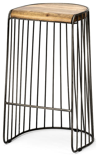 Seagram Brown Solid Wood Seat with Black Metal Frame Bar Stool