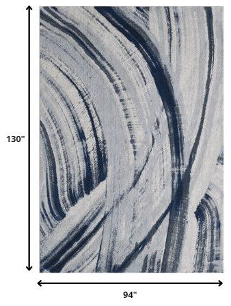 8"x11" Navy Ivory Abstract Strokes Modern Area Rug