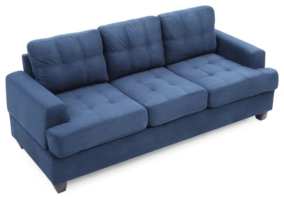 Sandridge 79 in. W Flared Arm Microfiber Straight Sofa, Navy Blue