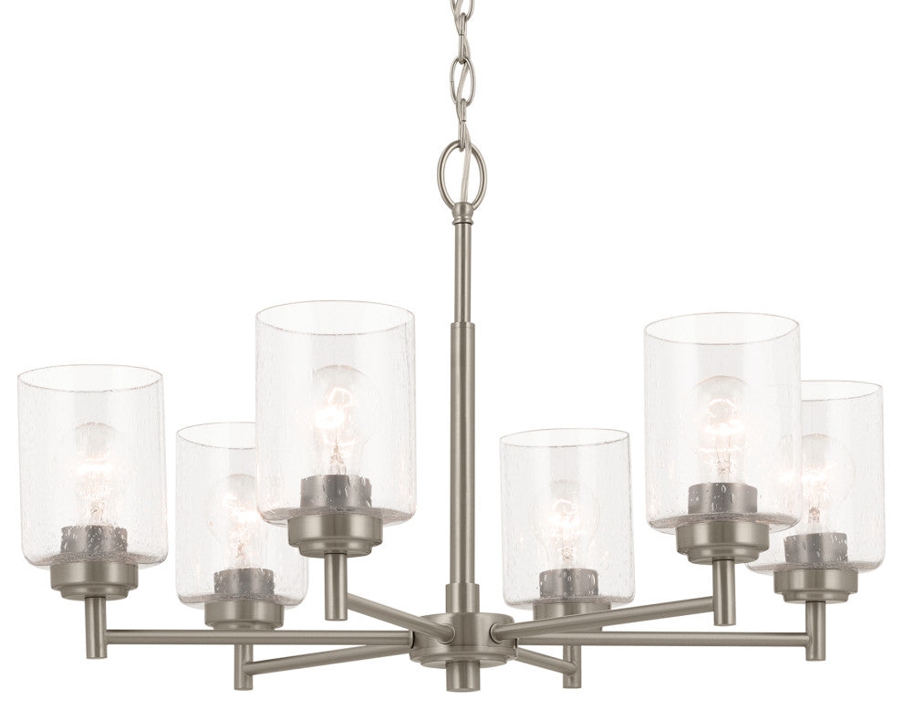 Winslow 26" 6 Light Chandelier With Clear Seeded Glass, Brushed Nickel