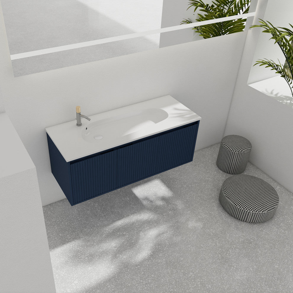 48" Plywood Wall Mounted Bath Vanity Set, Drop-Shaped Resin Sink