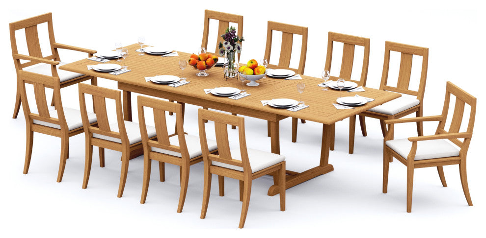 11-Piece Outdoor Teak Dining Set: 117" Masc Rectangle Table, 10 Osbo Chairs