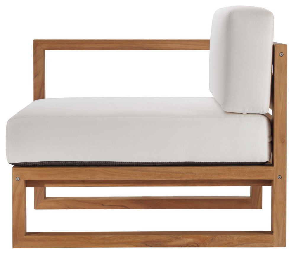 Sectional Sofa Chair Table Set, White Natural, Teak Wood, Modern, Outdoor Patio