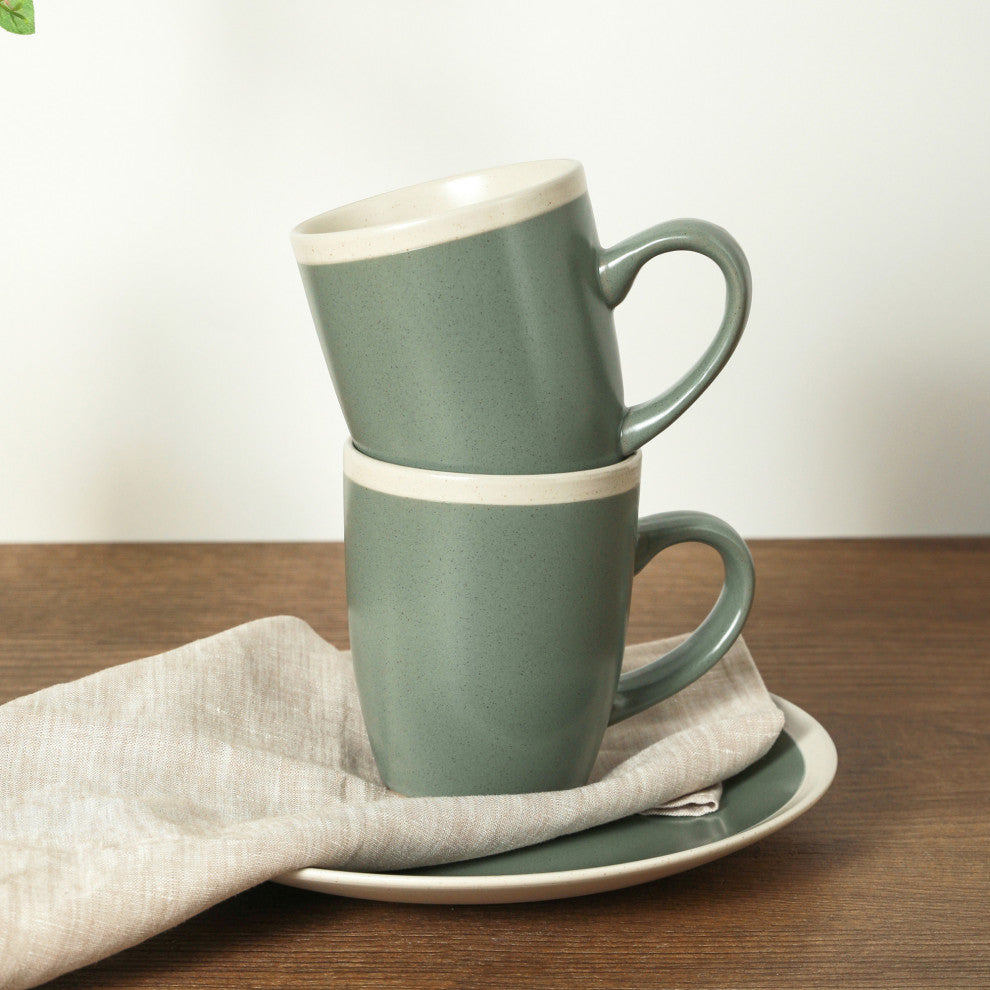 Stone Lain Serenity Stoneware 32 Piece Dinnerware Set, Green and Cream