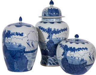 Ginger Jar Vase Sail Boat Blue White Ceramic Hand-Crafted