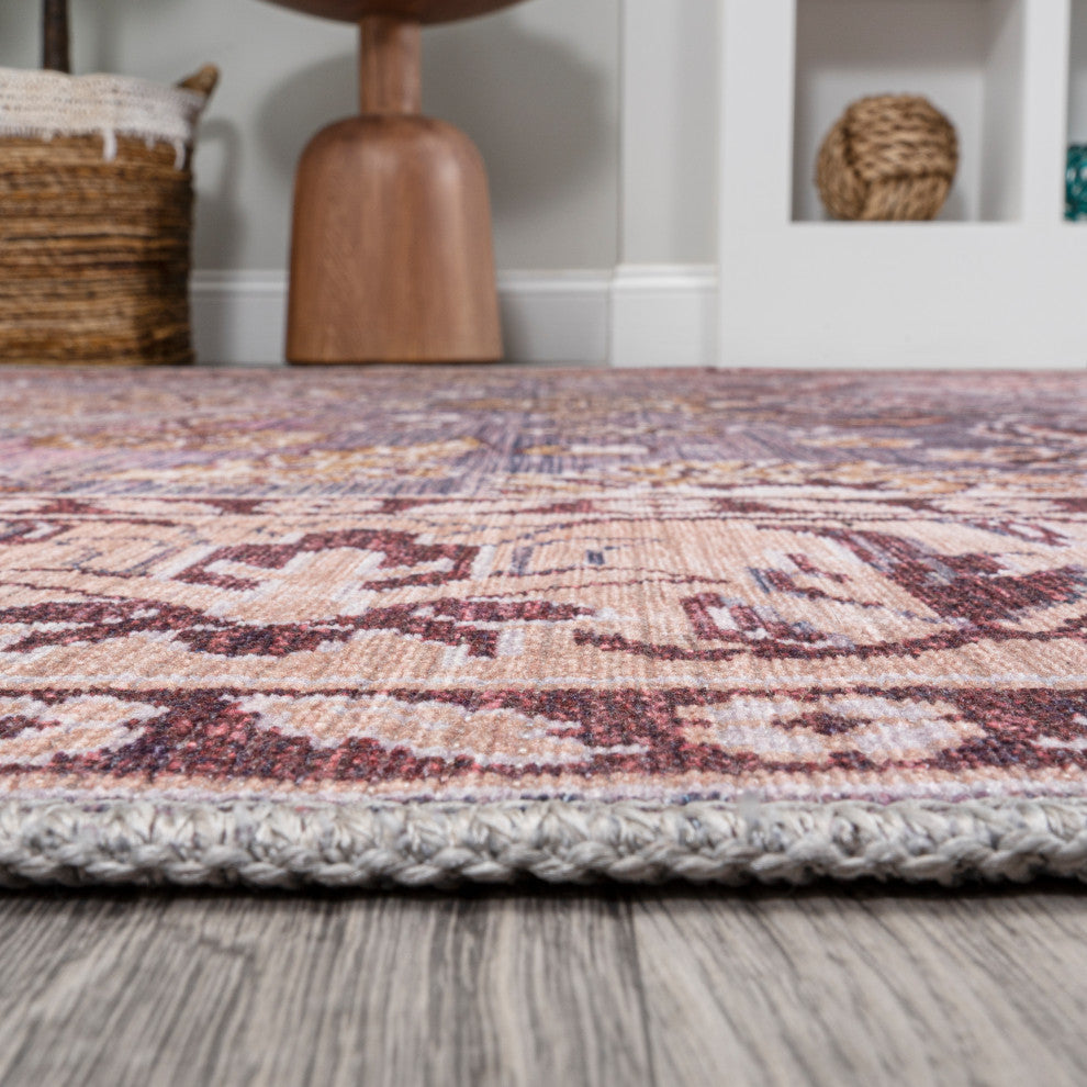 Victoria Ornate Persian Machine Washable Indoor Area Rug, Brwon/Gray, 4 X 6