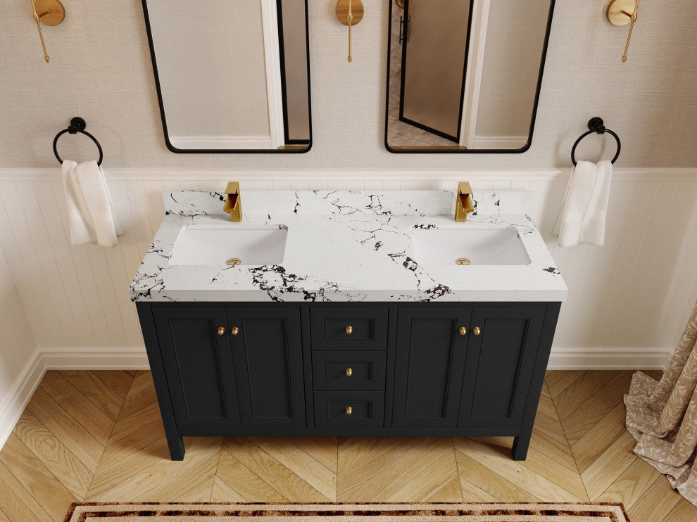 Nashville 60" Double Bathroom Vanity, Black 2" Viola Night