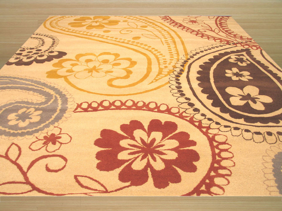 Ivory Transitional Floral Paisley Area Rug
