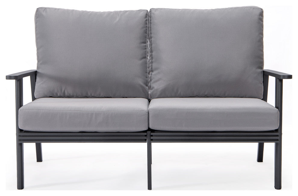 Leisuremod Walbrooke Patio Loveseat With Black Aluminum Frame, Gray