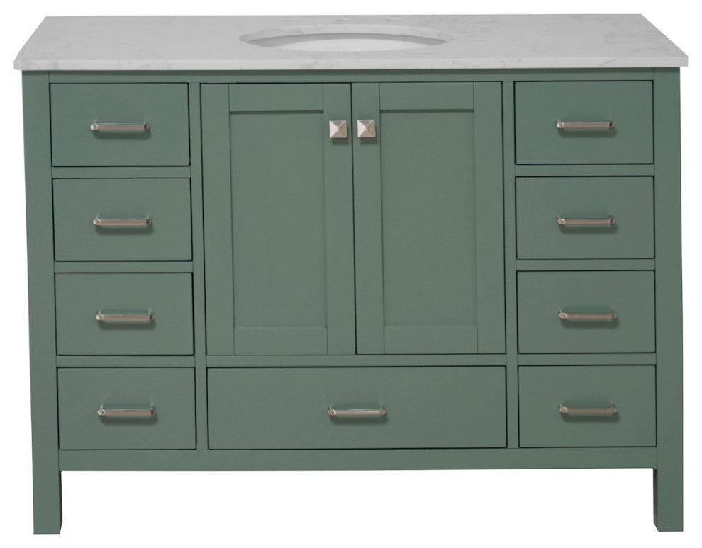 Kitchen Bath Collection Horizon 48" Bathroom Vanity, Sage Green, Engineered Carrara
